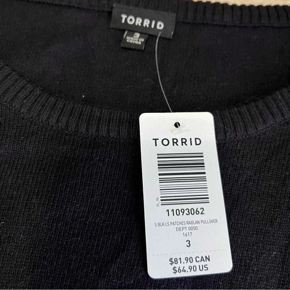 Torrid Black Crew Neck Sweater with Colorful Patches - Picture 6 of 7